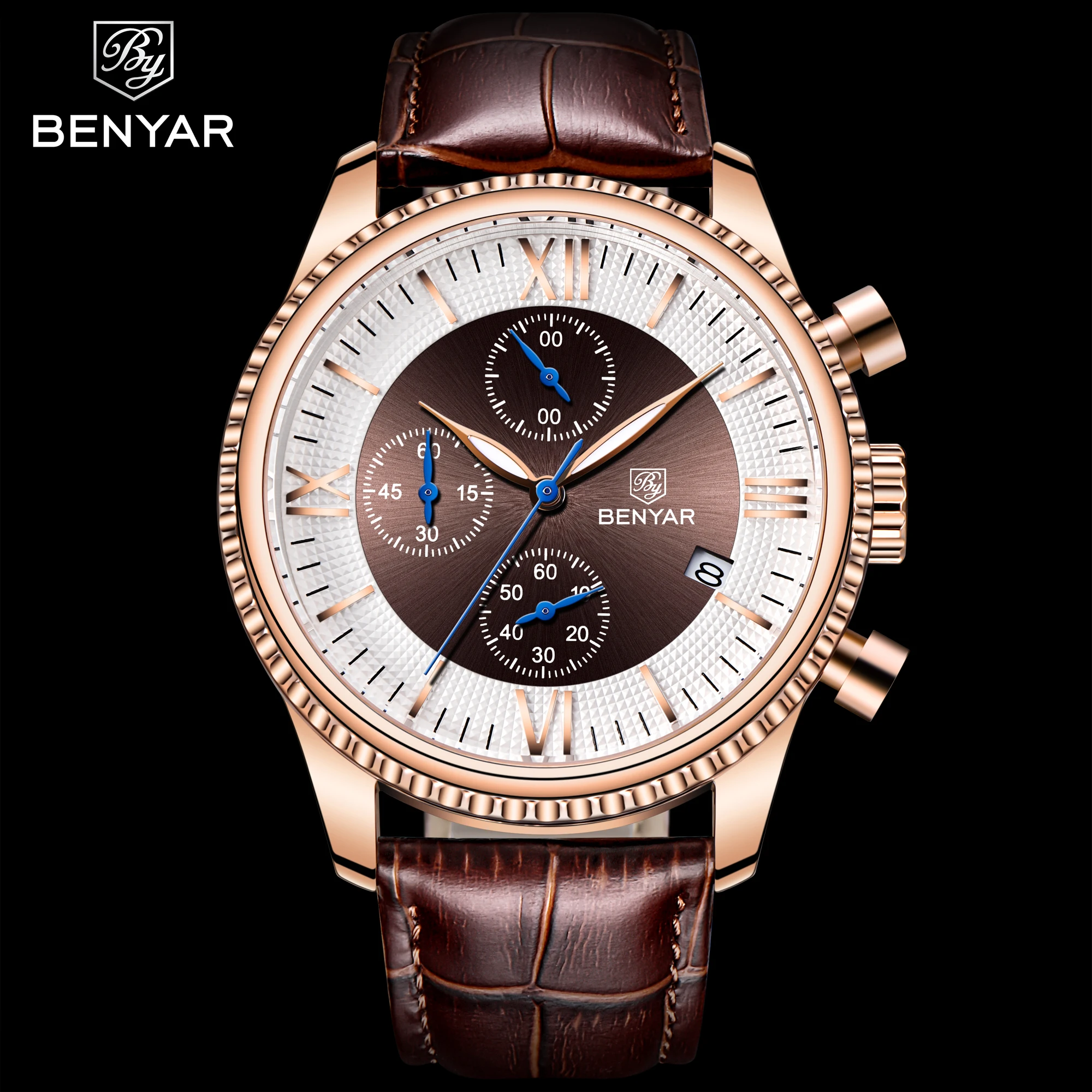 
Benyar 5129 luminous wrist watch custom logo hot sale Herrenuhr water resistant classic quartz 30m leather western wrist watches 
