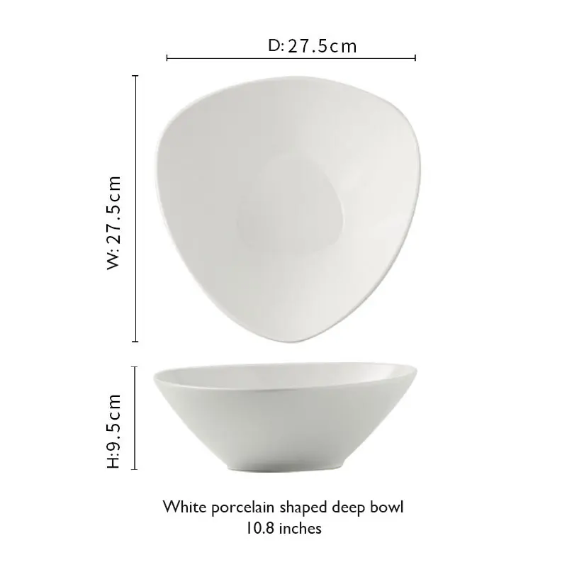 High-End Ceramic Salad Soup Bowl Slanted Mouth Design Customizable Set for Home Hotel Party Tableware Sustainable Feature
