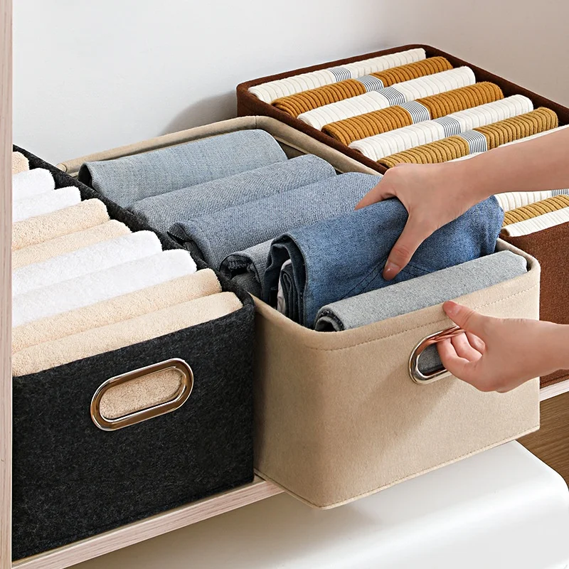 Collapsible Storage Bins Foldable Felt Fabric Storage Basket Organizer Boxes Containers with metal Handles