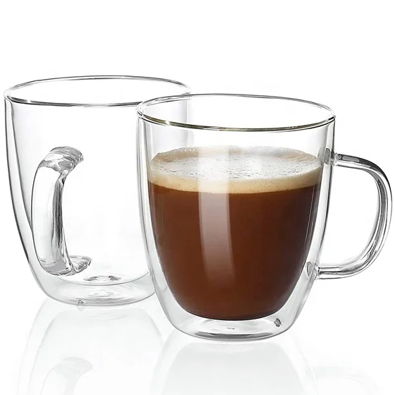 16oz Double Wall Insulated Mugs with Handle Perfect for Latte, Americano, Cappuccinos, Tea Bag, Beverage, Set of 2