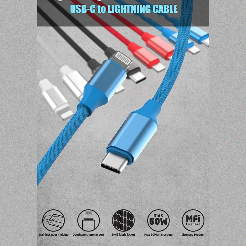 Nylon Braided Mfi Cable Usb C Cable Flex For Iphone 4 7 8 9 13 Charging Cable Universal