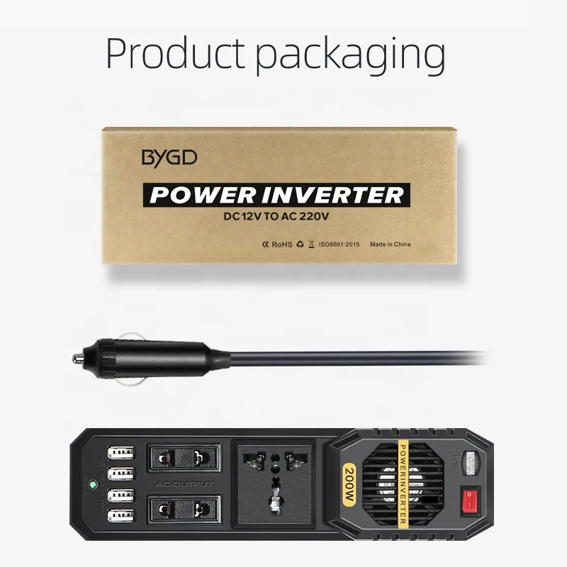 Горячая Распродажа, автомобильный инвертор напряжения 200 Вт постоянного тока в переменный ток 12 В 220 В, инвертор мощности с 4 портами usb для зарядки