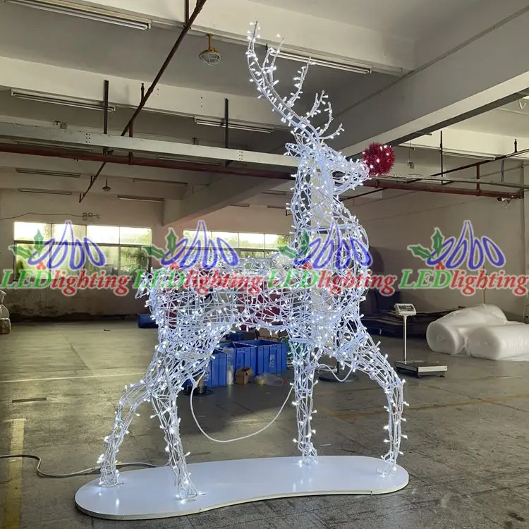 Big Huge Large LED Deer Cart Wicker Motif Light Outdoor Commercial With Metal Frame