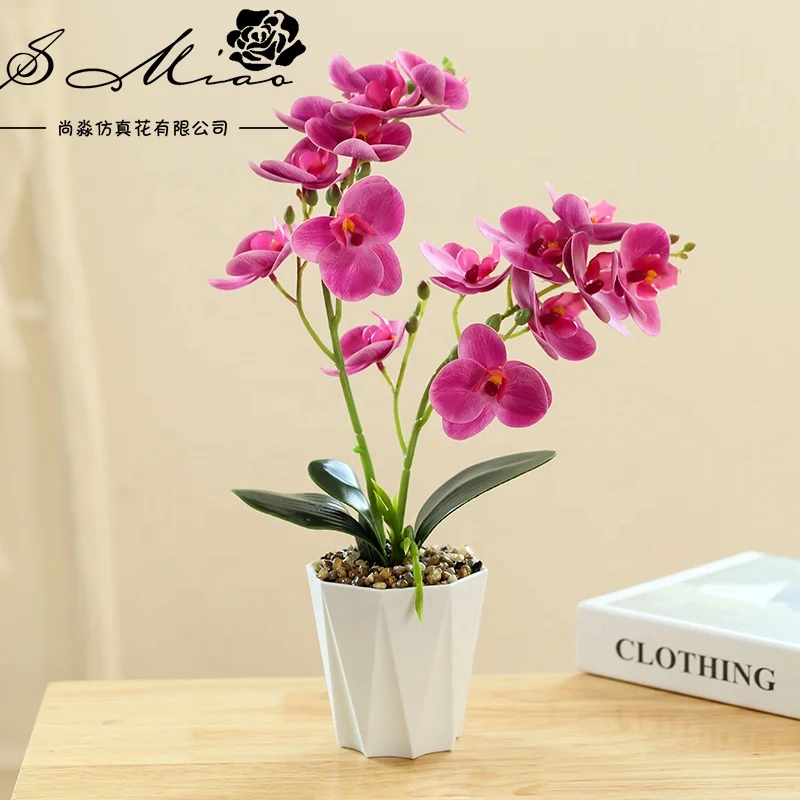Wholesale artificial orchids and white plastic pot bonsai office decoration