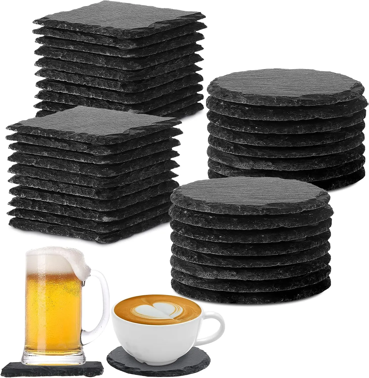 Slate Drink Coasters 4 Inches square and round Stone Coaster with Natural Edge for Cups and Mugs