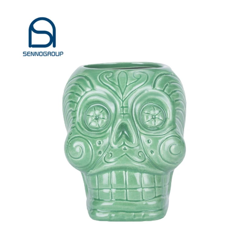 Оптовая продажа кружка TIKI Коктейльные керамические кружки с изображением мертвой черепа уникальный дизайн зеленые Гавайские для Тики Мексиканский бар
