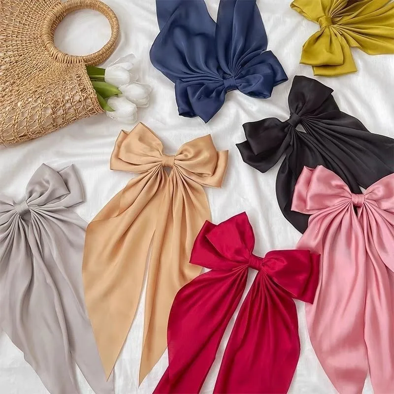 New Arrival Women Large Bow Hairpin French Retro Ribbon Bow Colorful Ribbon Bow Girls