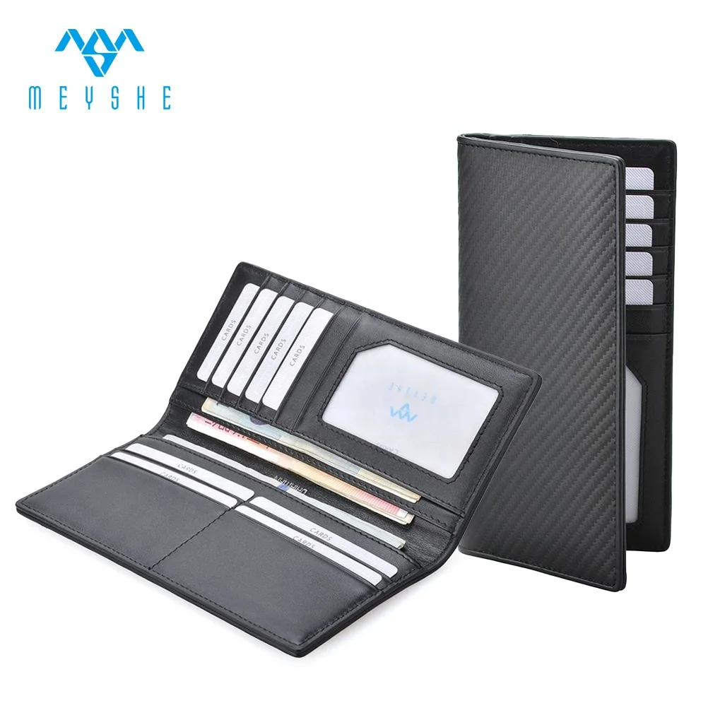Source manufacturer custom carbon fiber genuine leather long wallet for men