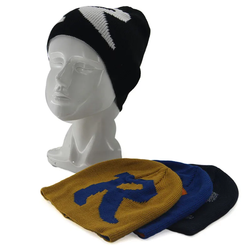 jacquard fashion winter hat Double Thickness Beanie hat Letter jacquard Knitted beanie custom hats custom logo