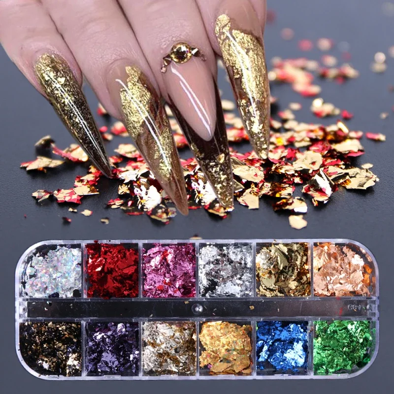 Nail Gold Foil Flakes For Resin Gilding Metal Gold Leaf Flakes for Nails Art Crafts Painting Slime