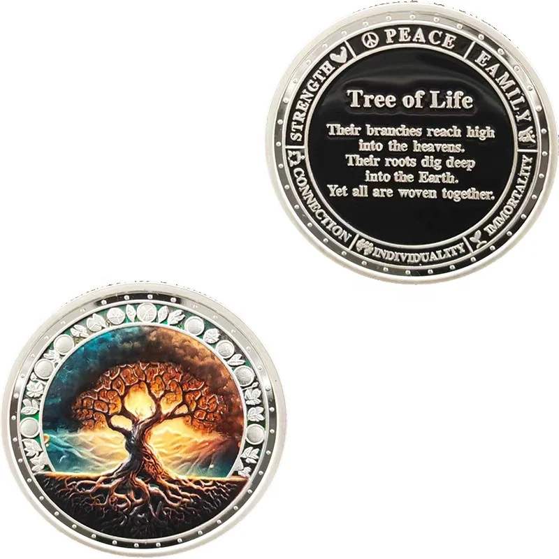 Unique New Design Metal Craft Colored Tree of Life Sobriety Commemorative Gift Coin for Men Women in Recovery