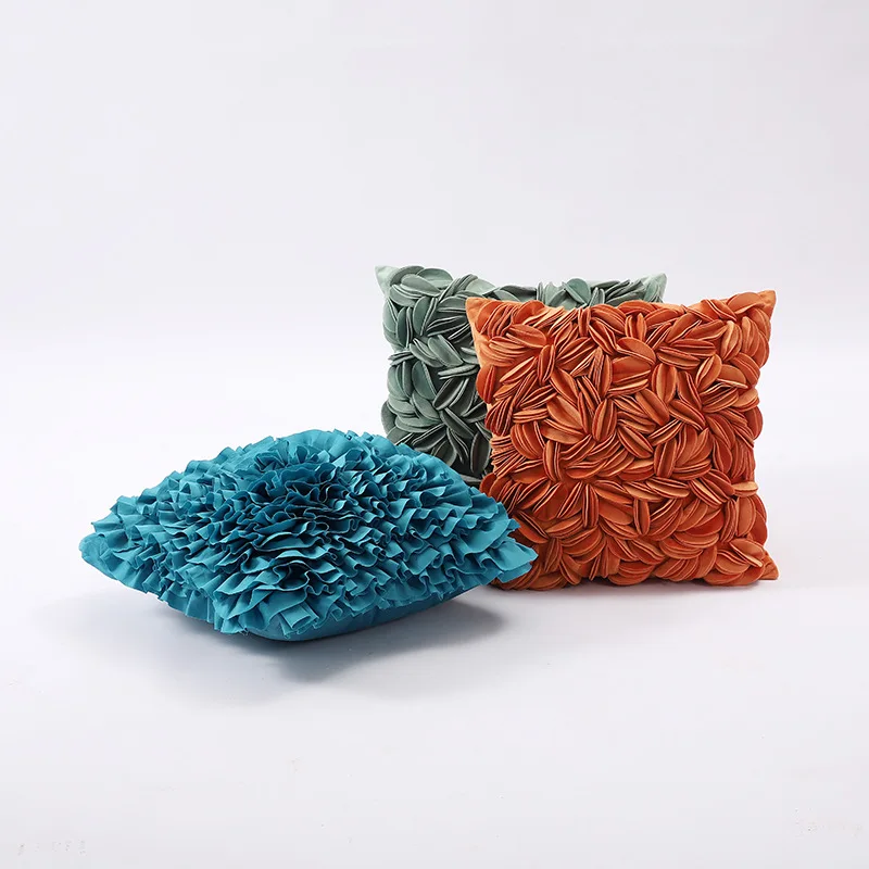 Nordic ins style Handmade three-dimensional flower throw pillow case light luxury Sun flower velvet sofa pillows