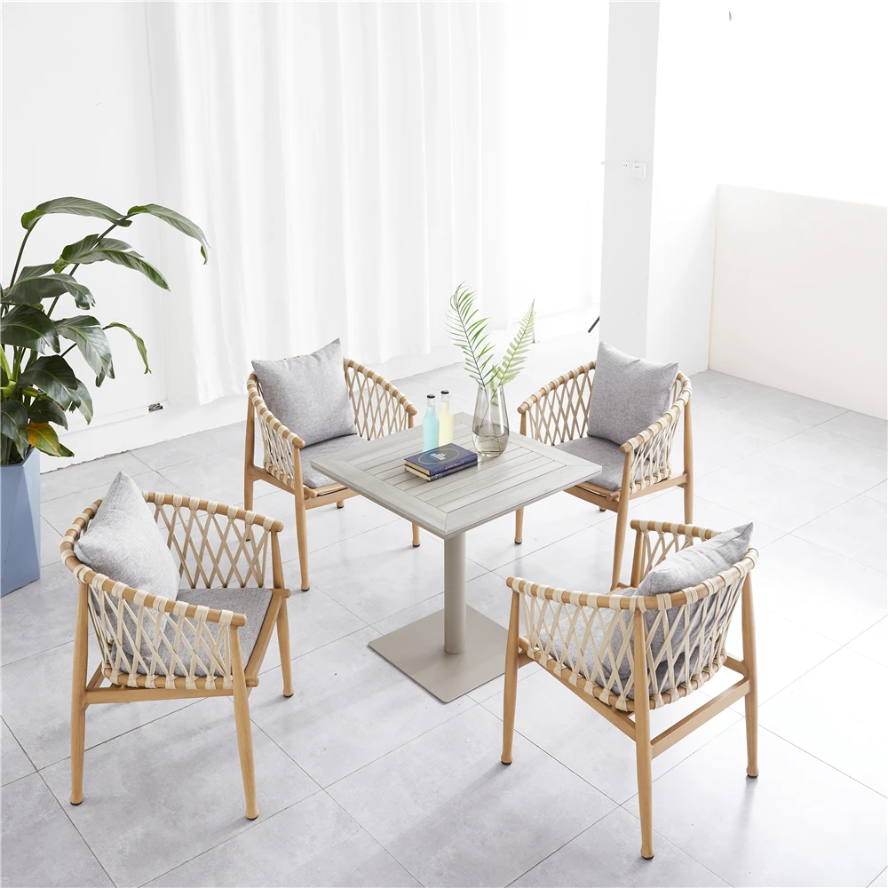 Outdoor White 70x70 square Dining Coffee Table  Plastic Wood Iron Slat  Pub Table