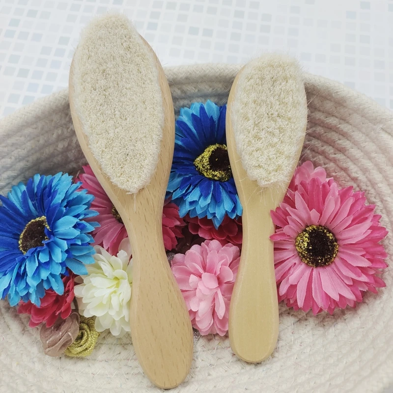 Wooden Soft Natural Goat Bristles New Baby Care Pure Natural Wool Baby Wooden Brush Comb Brush Baby Hair brush