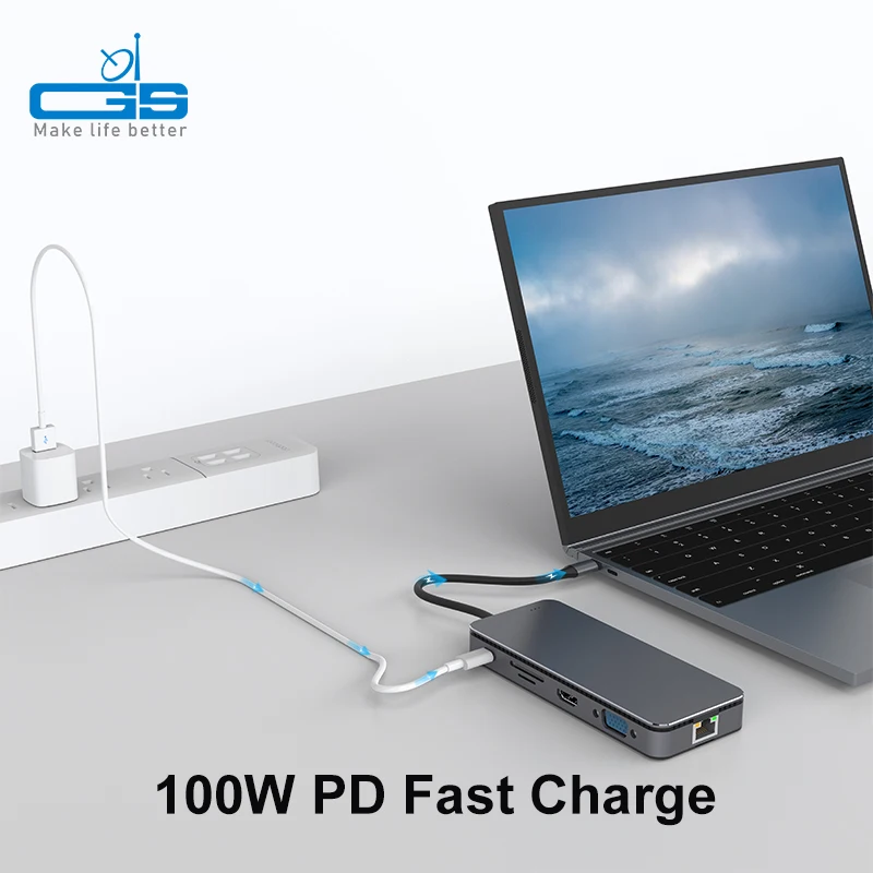 USBC PD charging MD VGA RJ45 gigabit ethernet C SD TF card reader 11 in 1 usb c hub