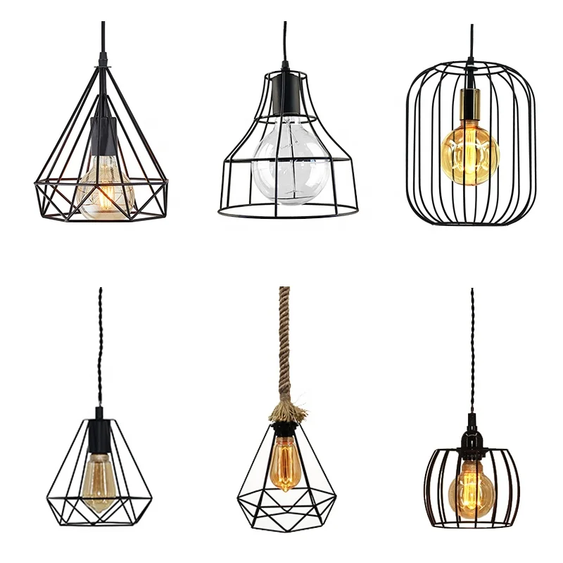 Industrial Style Vintage Handmade Iron Line Lighting Chandelier Diamond Shaped Ceiling Metal Pendant Light Hanging Lamp
