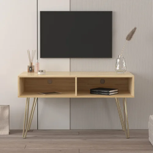Modern Design TV stand stable Metal Legs with 2 open shelves to put TV, DVD, router, books, and small ornaments,Grey living room