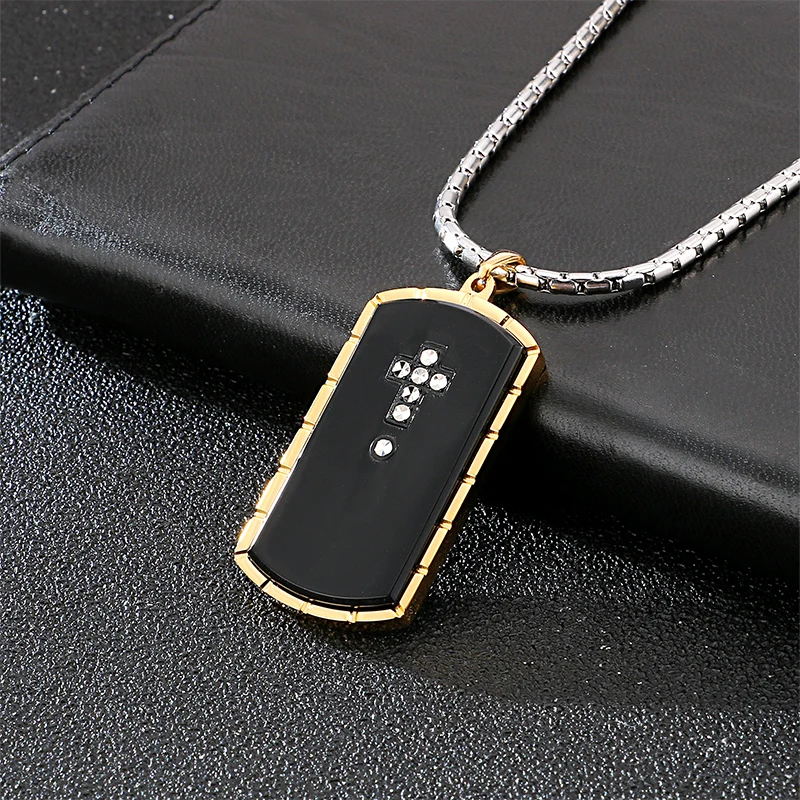 KALEN Black Men Dog Tags Stainless Steel Pendant Necklace