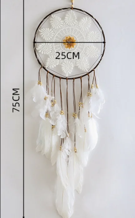 White Bohemian Feather Dream Catcher Home Decoration Wall Hanging Decor For Bedroom Traditional Circular Net
