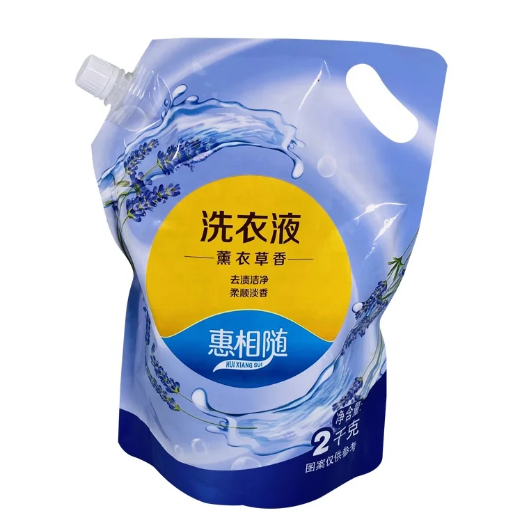 2023 High-end customized for biodegradable plastic bag laundry detergent standing liquid spout pouch with portable packaging