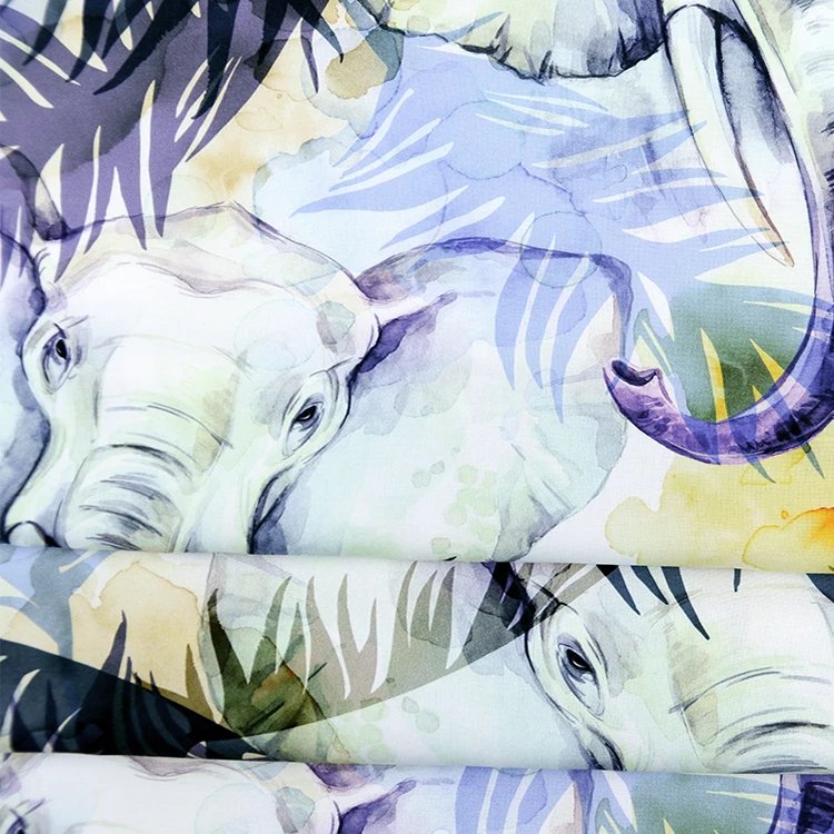Elephant printed wholesale digital custom 100% printed rayon fabric for home textile
