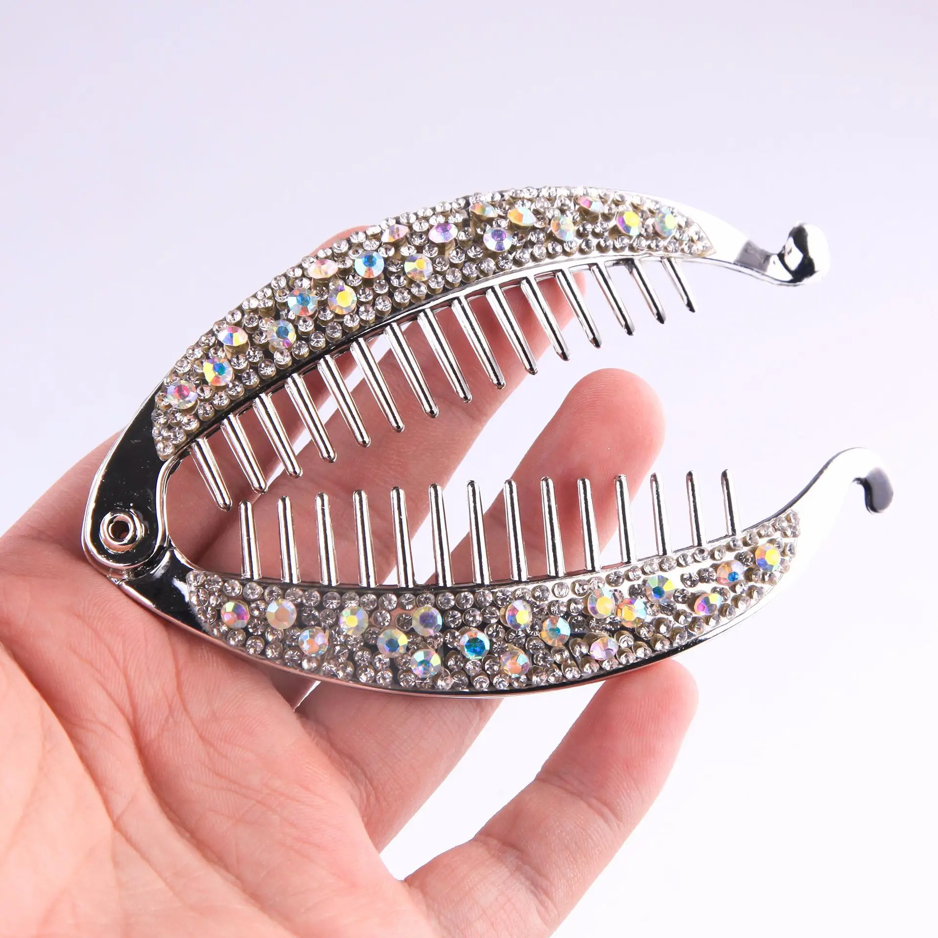 Shiny Rhinestone Banana Clip Metal Diamond Hairpin Hair Accessories Rounded Edges Hair Comb Fish Shape Hairgrips Girls Headwear