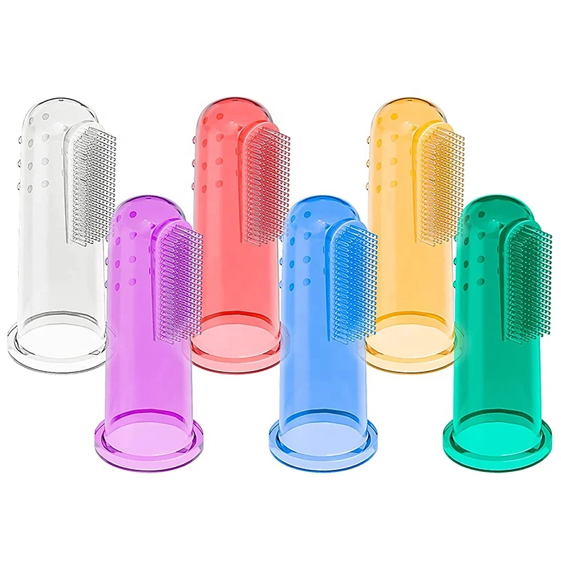 Silicone infant tooth brush training soft teether baby Tongue Scraper Cleaner Finger toothbrush for dogs pet