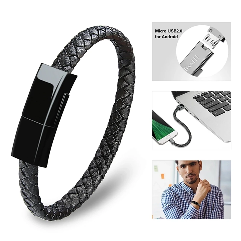 Whosale Magnetic Absorb Leather Bracelet Charging Cable Bracelet Leather USB Charger Data Cable