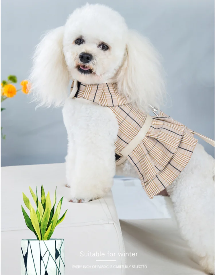 Luxury Dog Harness Pet Apparels Dog Couple Clothes Plaid Cat Puppy Small Dogs Harness Dress Bowknot Vest Harness with Leash Set
