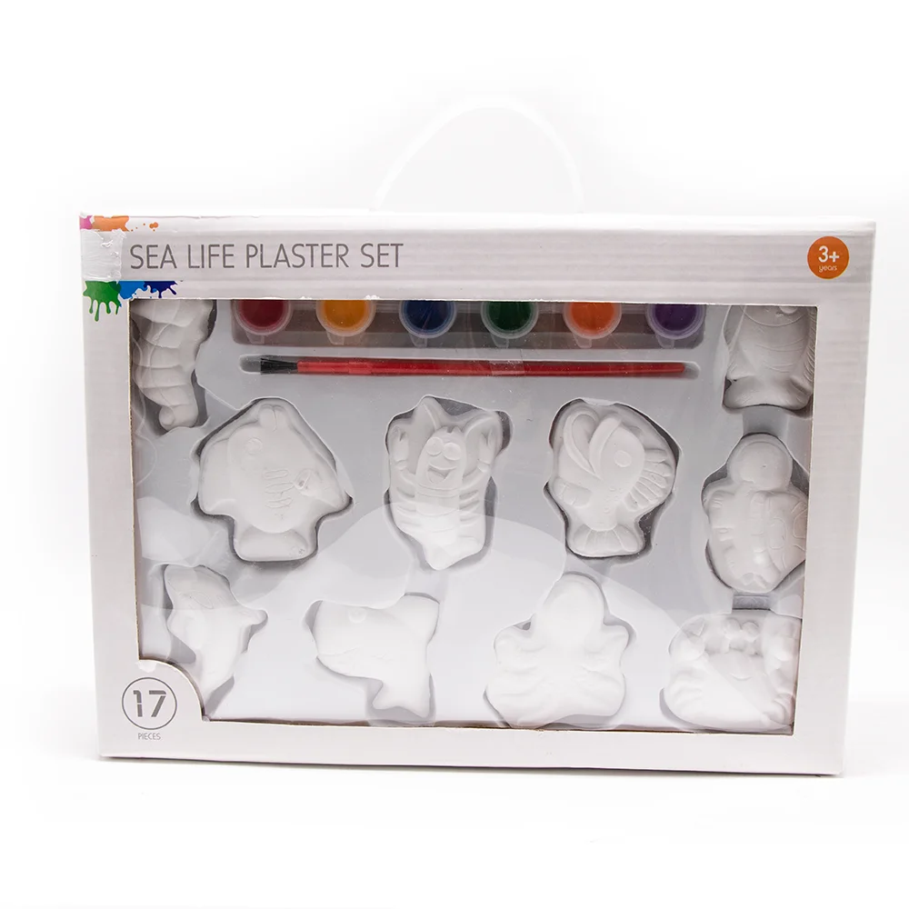 Factory sale kids diy craft white painting plaster set with paint and brush