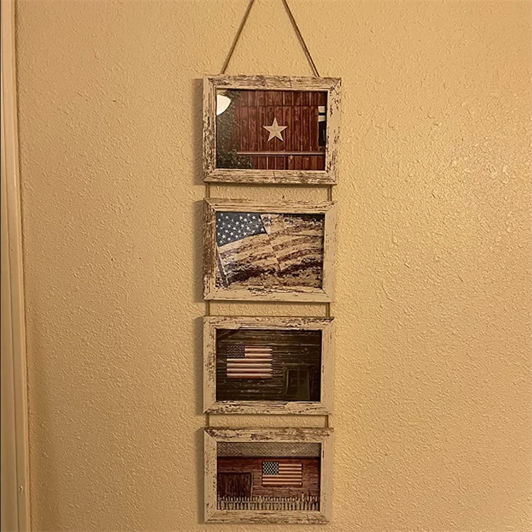 Collage With 8 Opening Distressed White Frames Wooden Wall Hanging Home Decor Wall Collage Picture Photo Frame Set