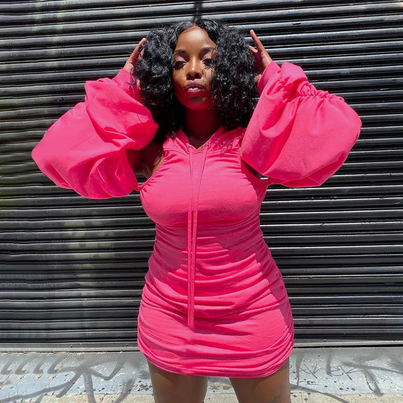 Wholesale fashion 1688 agent boutique pink hoodie puff dress fall clothing for women