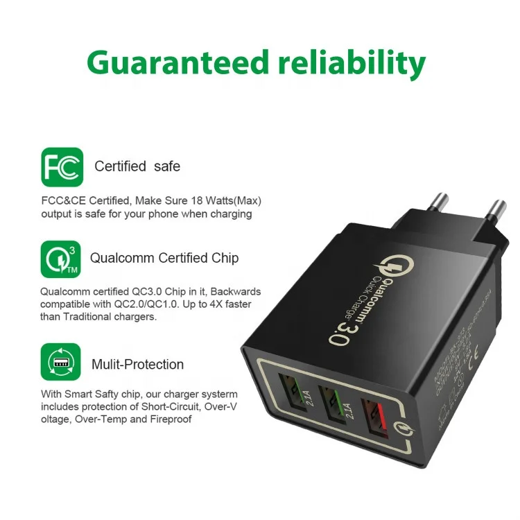  QC 3 0 быстрое зарядное устройство 5V 3A 3USB EU/US булавки стены портативное для путешествий быстрый USB