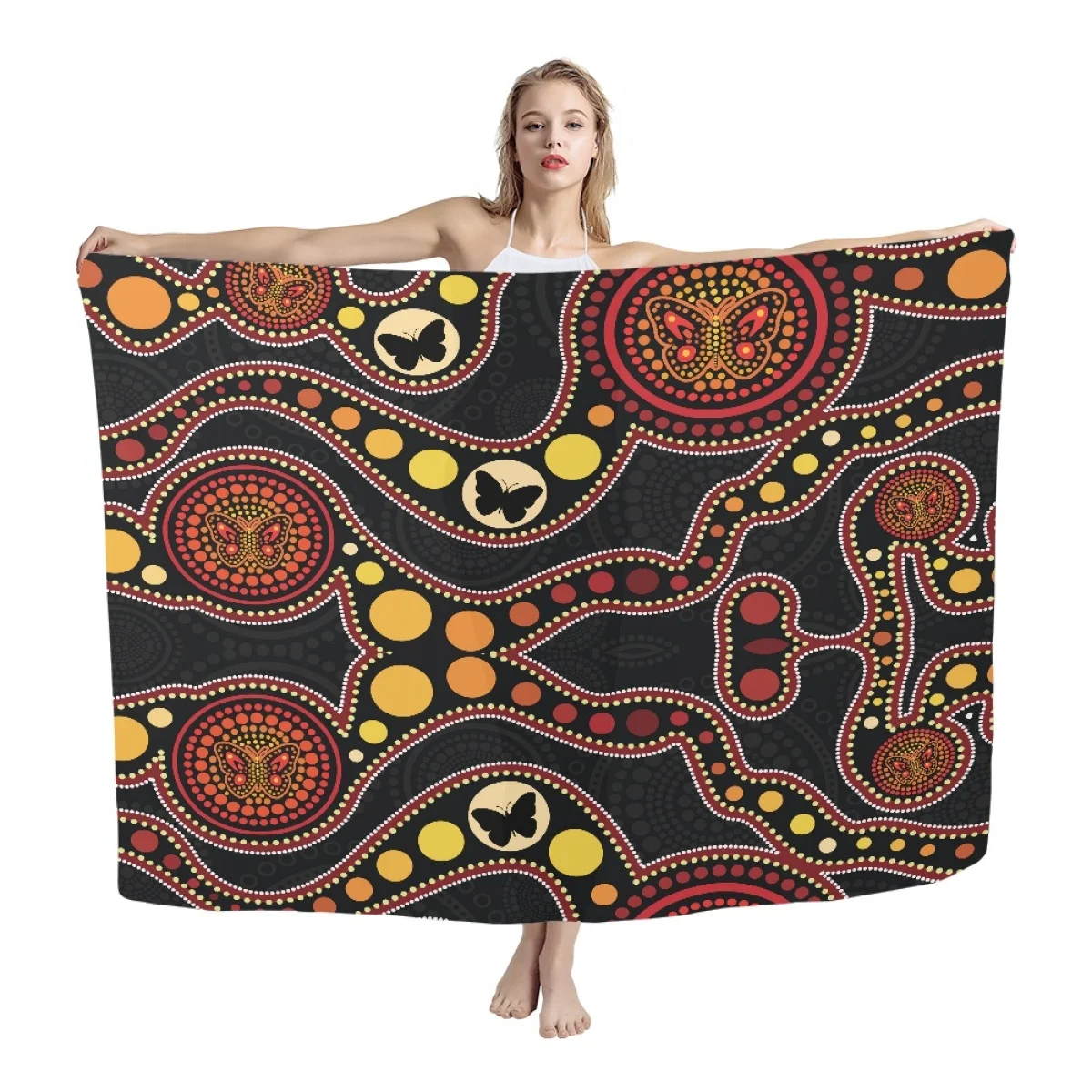 Custom lavalava Sarong Beach Swimsuit Cover up Wrap Aboriginal Art Beachwear Print on Demand Pareo Australian Printed Sarongs