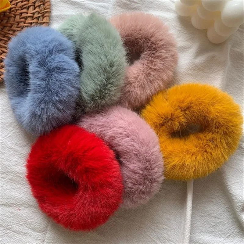 faux fur candy color hair rope women and girl circle simple wind rubber band