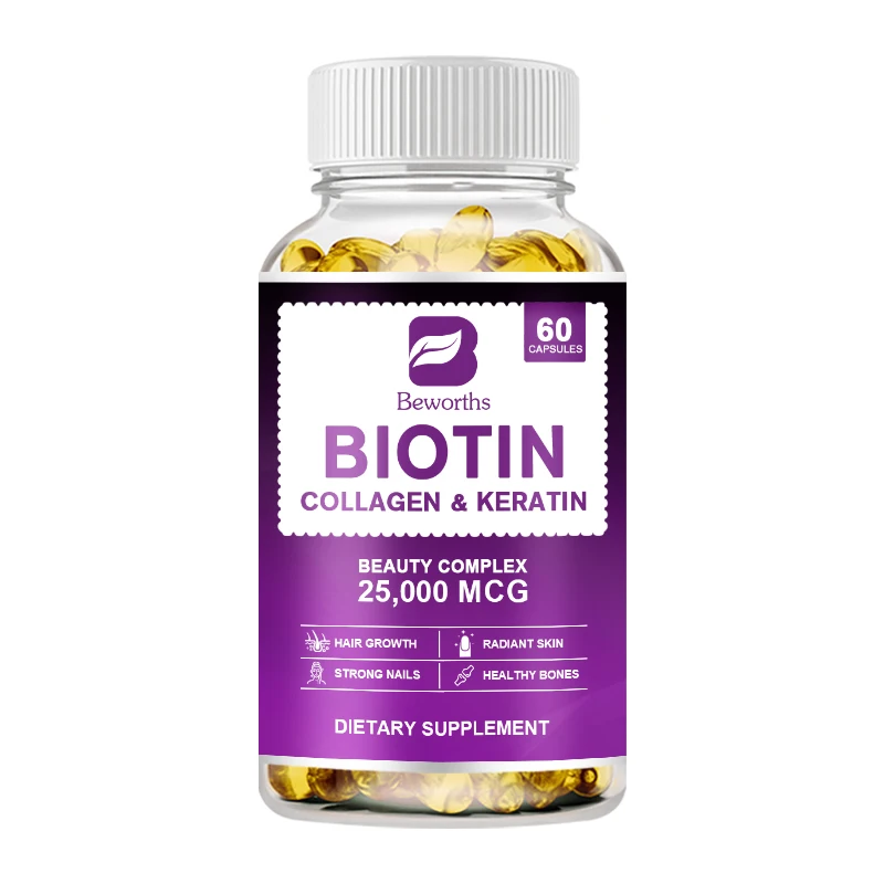 Private Label 60pcs Biotin Collagen Softgel Capsules Vitamins Biotin Supplement for Hair