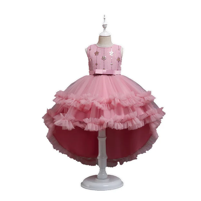 Wholesale Smocked Princess Baby Birthday Children Clothing Cambodia Summer Long Trail Wedding Dresses For Kids