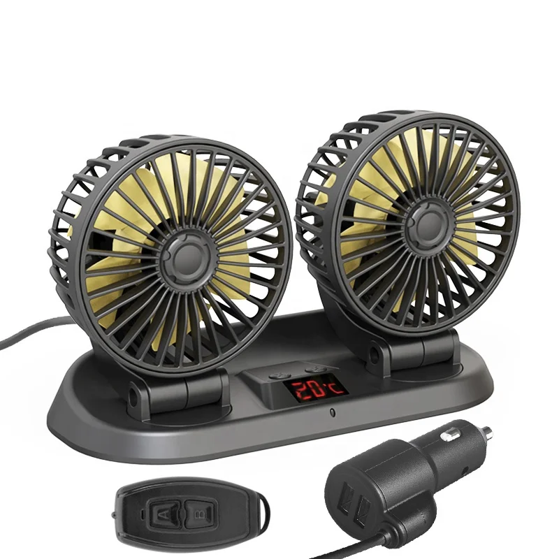 Car gadgets double heads 12 volt car fan dashboard cooling fan in car 24V for truck remote control consumer electronics DC F411U
