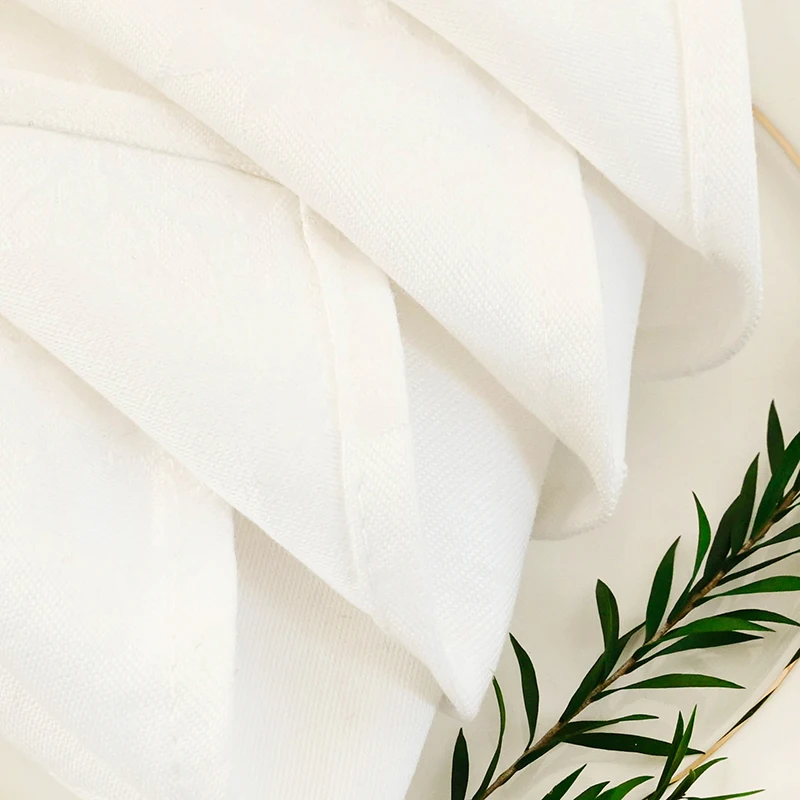 Wedding Cotton Table Cloth Sanitary Napkins Washable Fabric White Jacquard Napkin