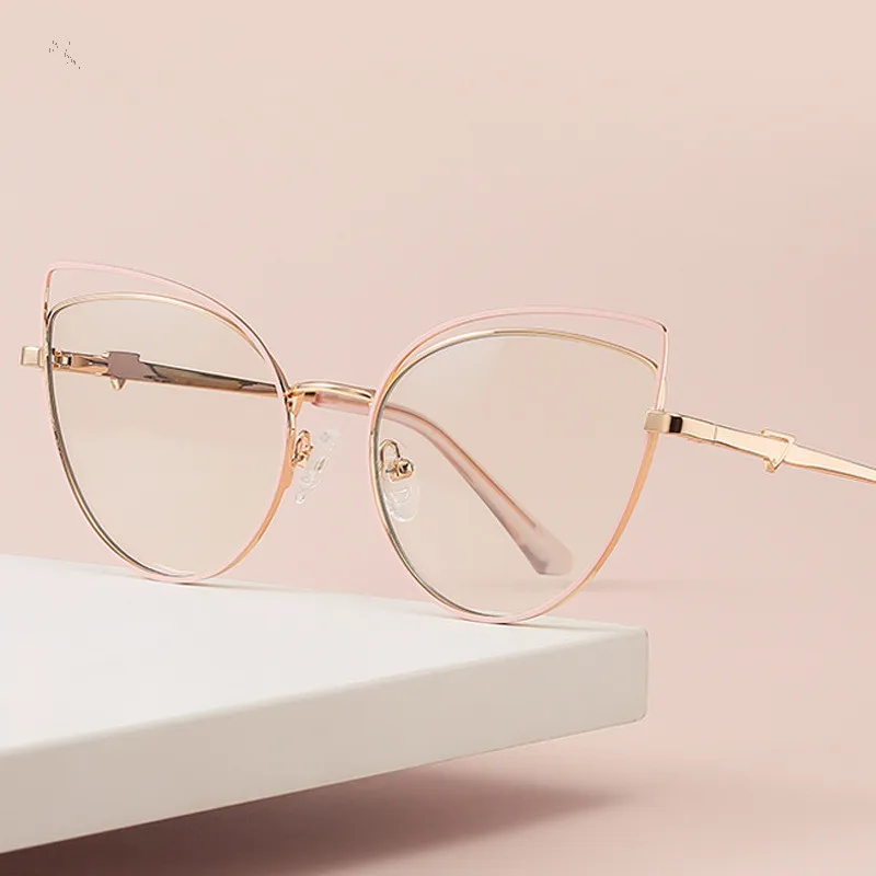 2022 European and American trend flat lens spring hinge optical frames anti blue light glasses fashion luxury cat eye glasses