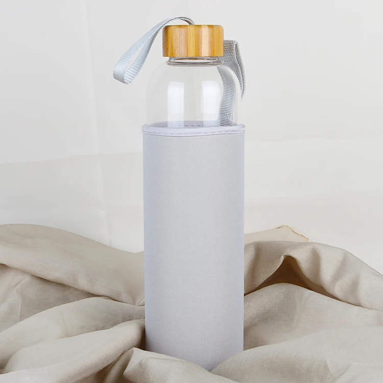 High Borosilicate Glass Bamboo Lid 1 Liter Custom Glass Water Bottle with Neoprene Sleeve Eco-Friendly and Stylish
