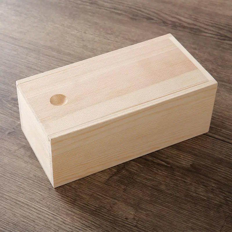 Wholesale Customized natural color Square Wooden Gift Boxes Packaging Box with sliding lid