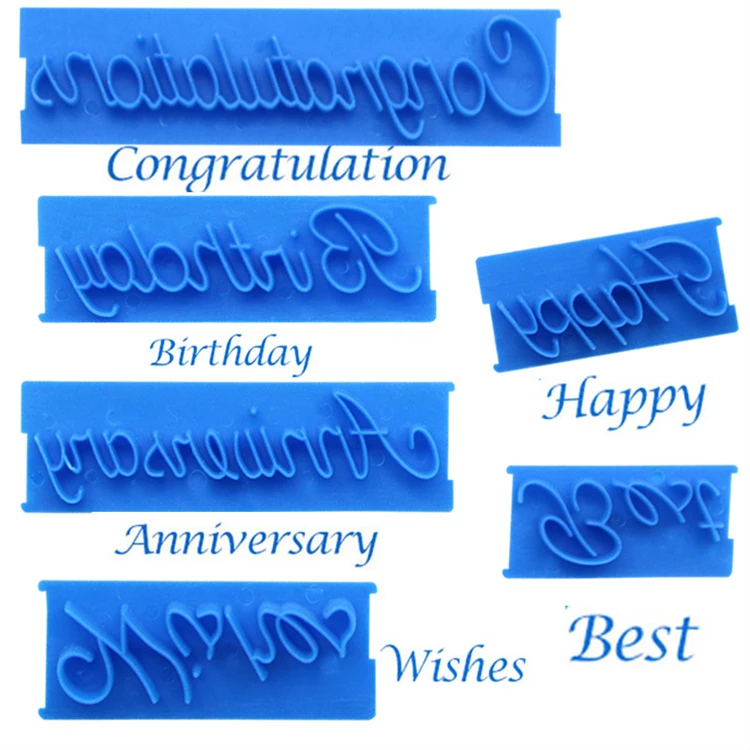 6PCS Set Cake Baking Molds Alphabet Letter Words Cookie Press Stamp Embosser Cutter Fondant Mould Happy Birthday Cake Decoration