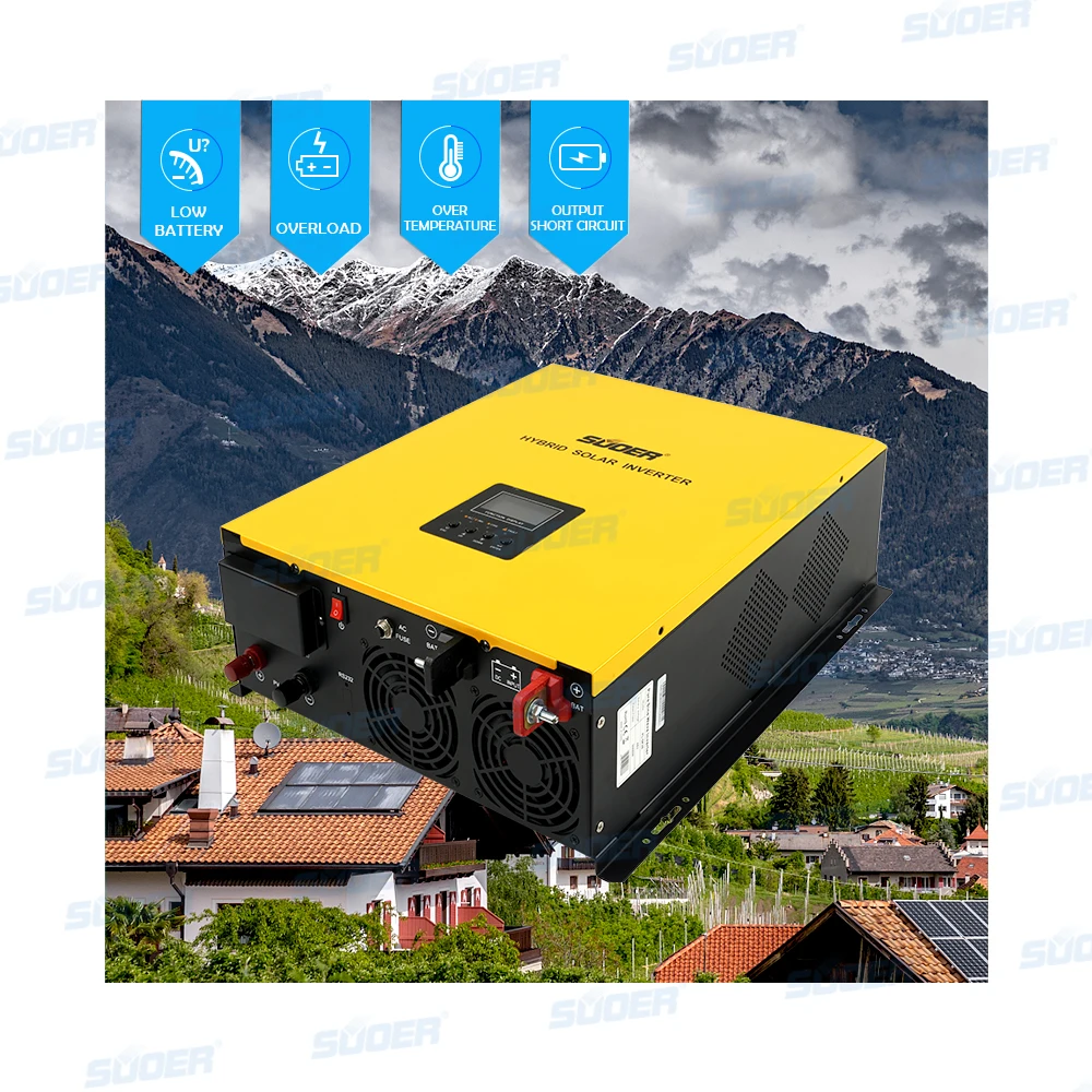 Suoer Factory Price 24V 220V 3KVA Pure Sine Wave Low Frequency Hybrid Solar Inverter Built-in MMPT Solar Controller