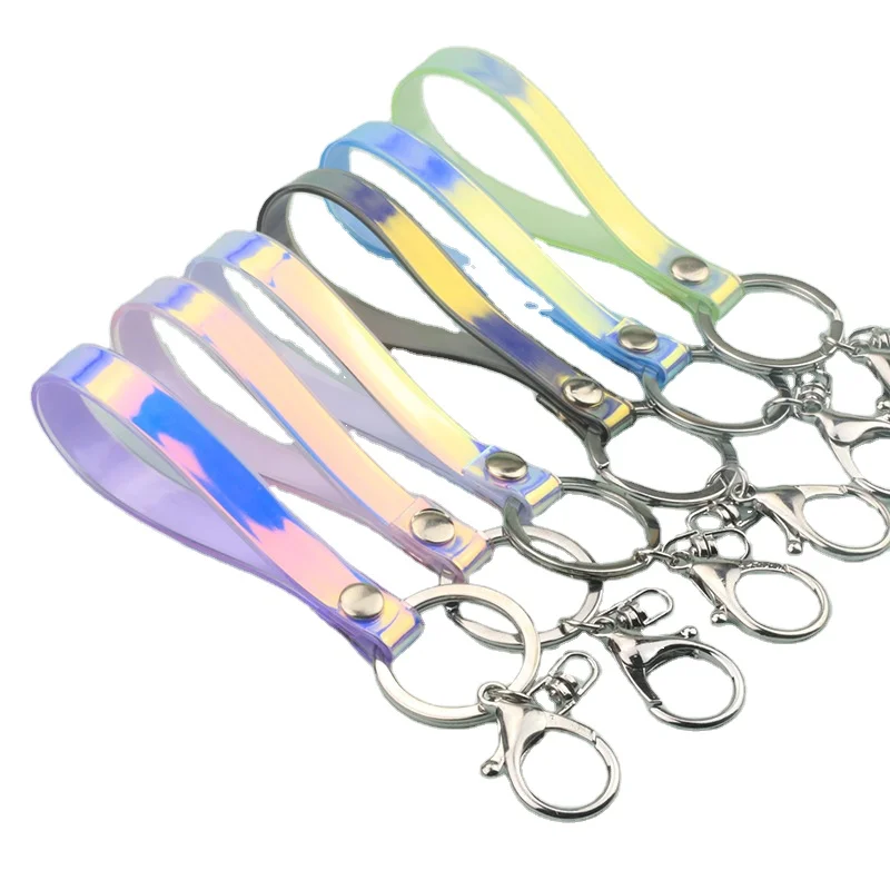Hot sale on Amazon laser DIY Leather Rope Hand Strap Soft PVC Keychain Wristlet Strap for Key
