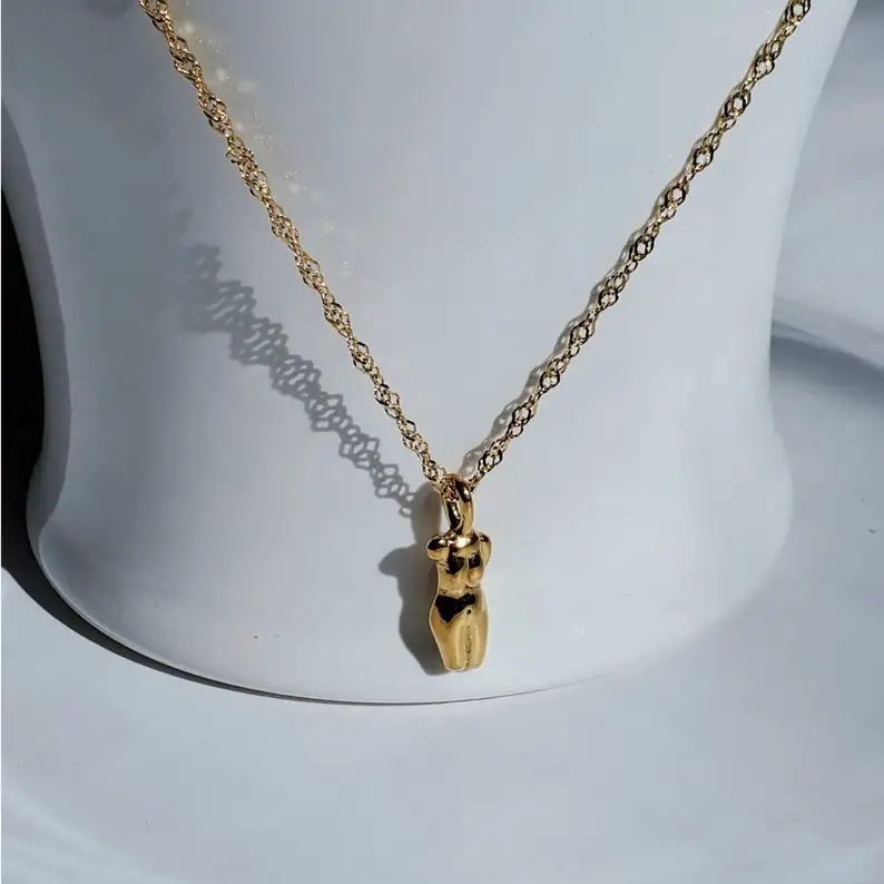 Mini Female Body Pendant Necklace, Female Torso Necklace, Body Figure Necklace