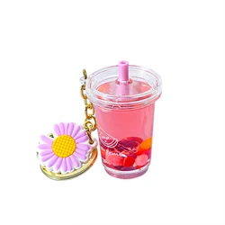 Custom Print Acrylic Mini Drink Liquid Boba Keychain Cute Cartoon Milk Tea Beverage Floating Keyring