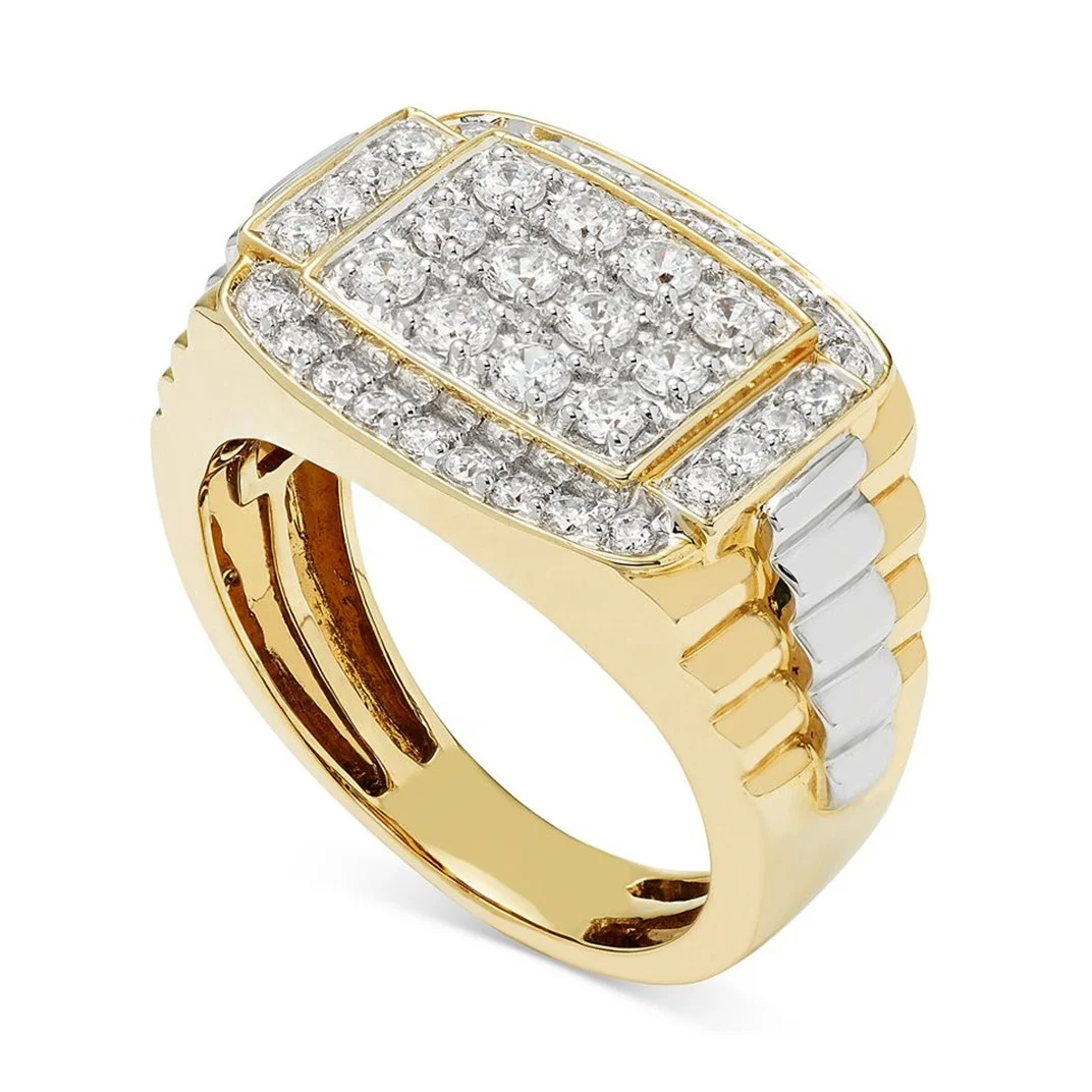Firstmadam Customized 1CT Round Brilliant Diamond 9K Solid Gold Fashion Designed Engagement Wedding Ring for Men Classic Jewelry