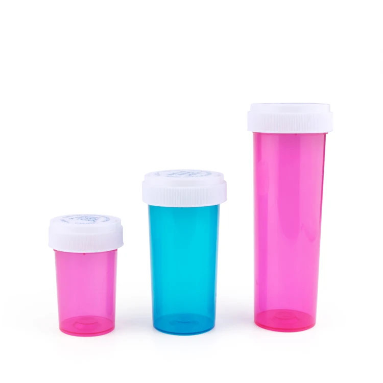 8dr 13dr 16dr 20dr 30dr 40dr 60dr Child Proof Pill Bottle Reversible Cap Prescription Push Down And Turn Plastic Vials