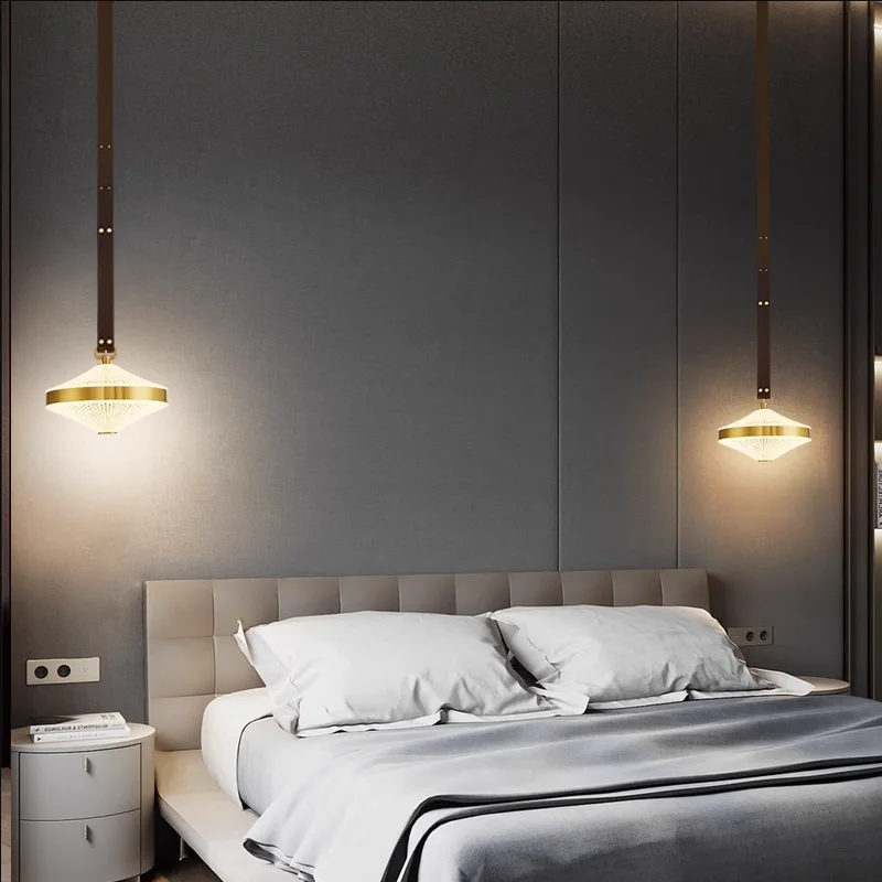 Modern Internet celebrity light luxury bar chandelier restaurant lamp all copper Nordic belt crystal glass bedroom bedside lamp